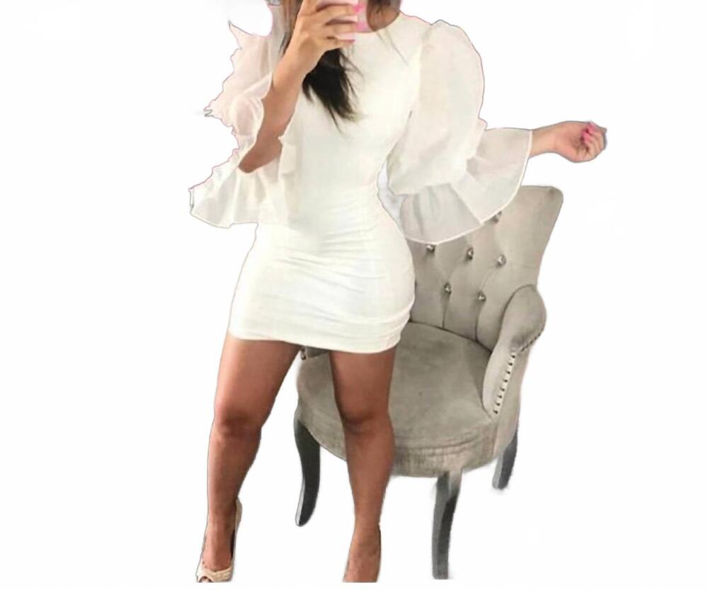 NEW INA FASHION bell sleeve mini dress in white